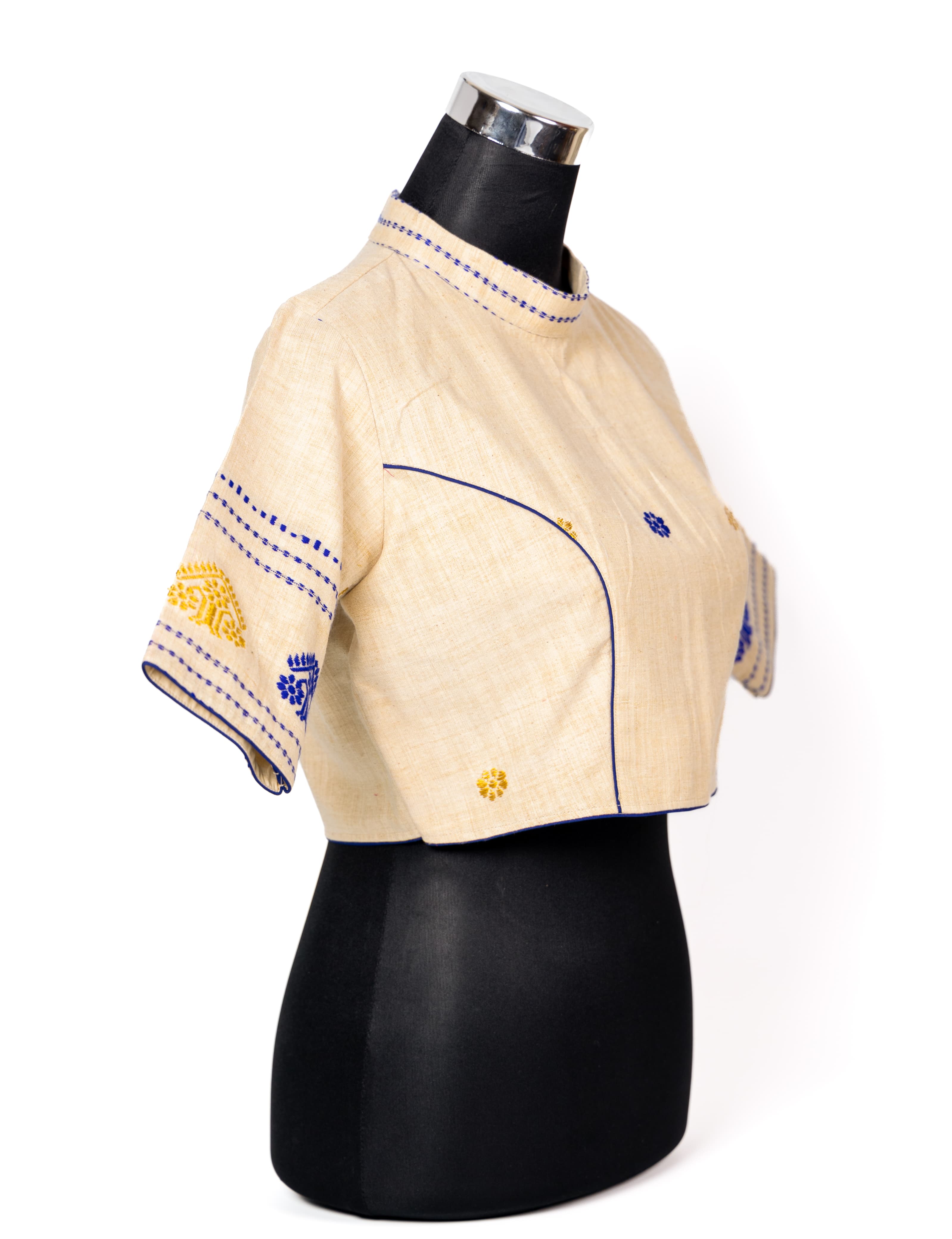 TRADITIONAL ASSAMESE GOS BUTA DESIGNED MANDARIN NECK BLOUSE.